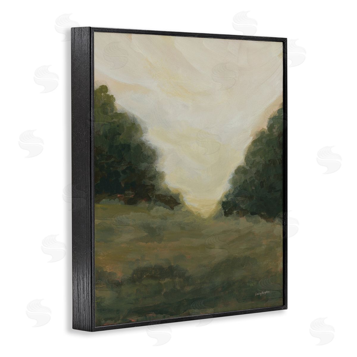 Serene Green Field View Black Frame Print Wall Art, Home Decor by Haley Knighten