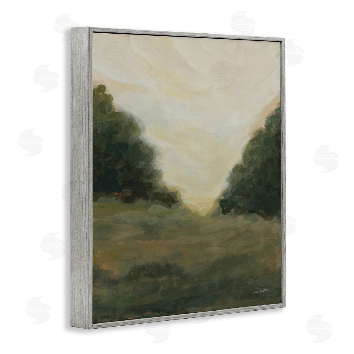 Serene Green Field View Grey Frame Print Wall Art, Home Decor by Haley Knighten