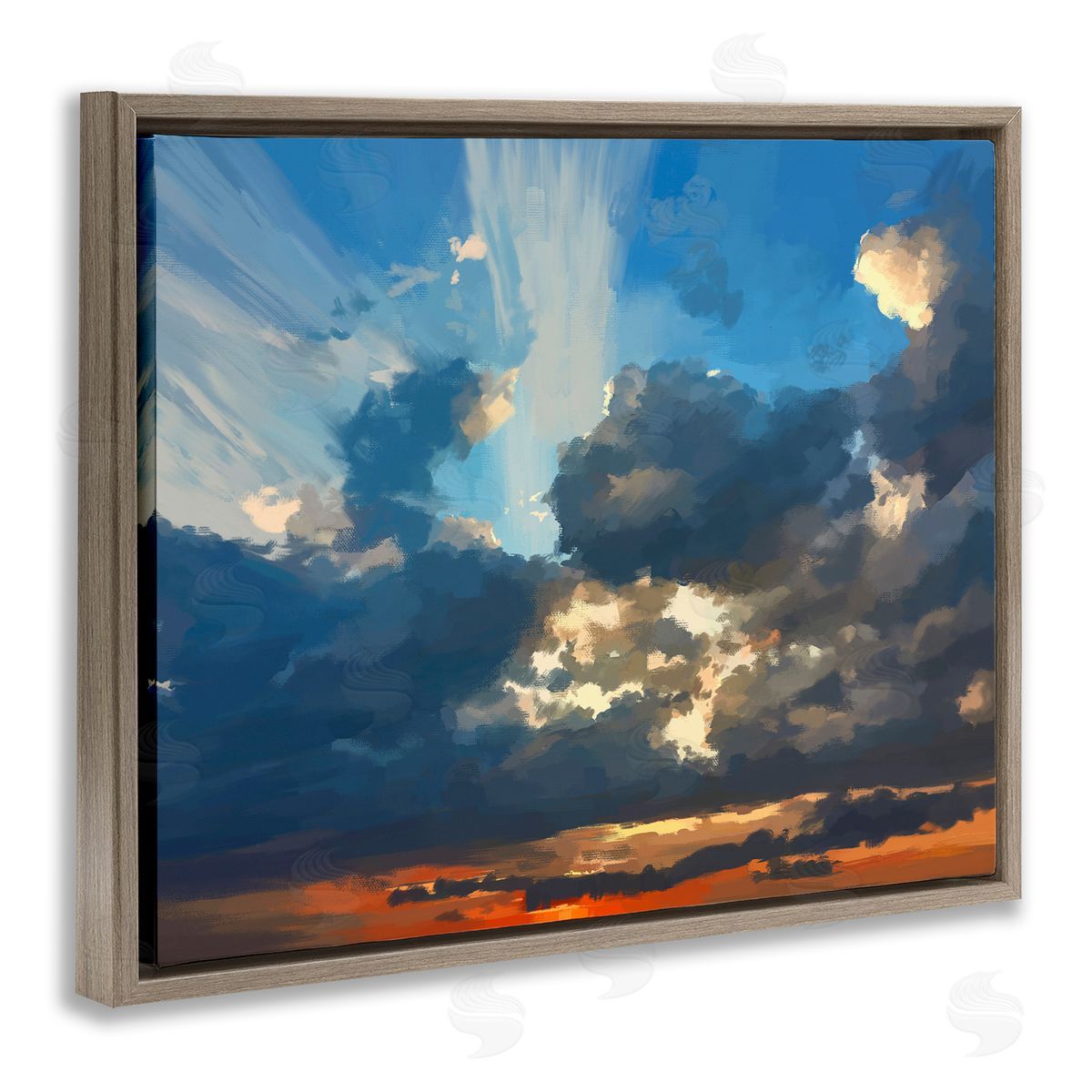 Emily Kalina Sun Rays Through Clouds Brown Floating Frame Canvas Wall Art Print