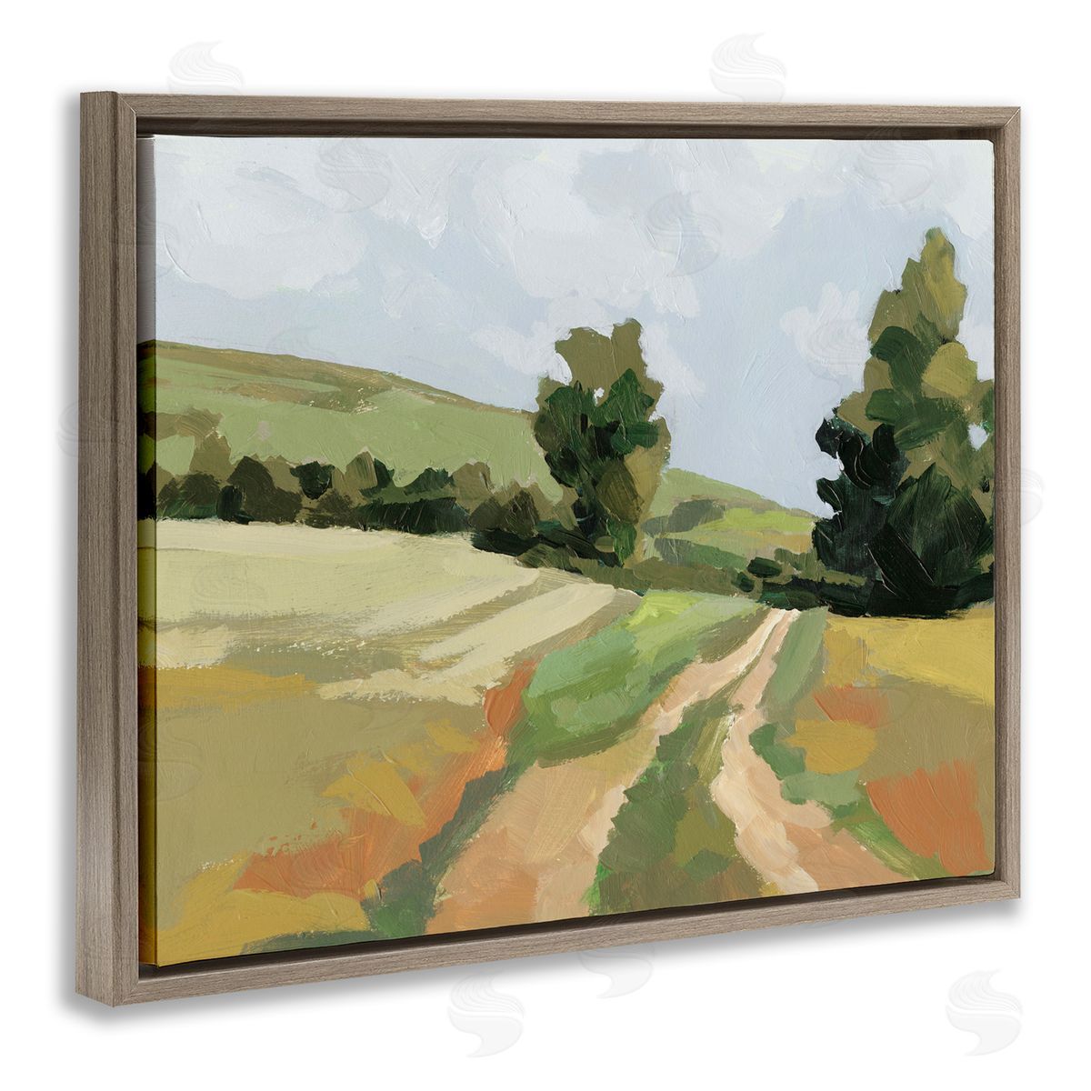 Vast Country Path Brown Floating Frame Canvas Wall Art, Home Decor by Victoria Barnes