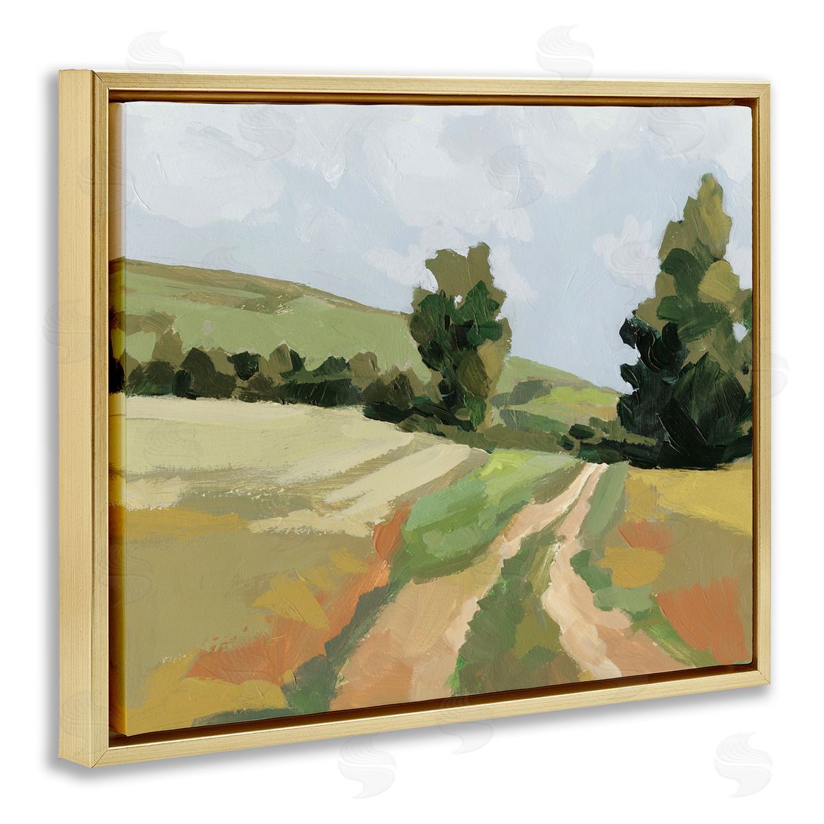 Vast Country Path Gold Floating Frame Canvas Wall Art, Home Decor by Victoria Barnes