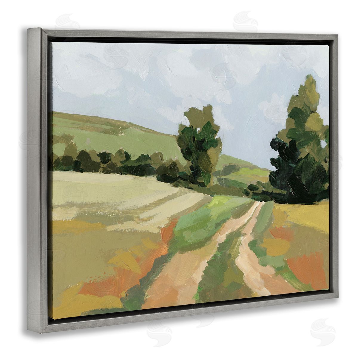 Vast Country Path Grey Floating Frame Canvas Wall Art, Home Decor by Victoria Barnes