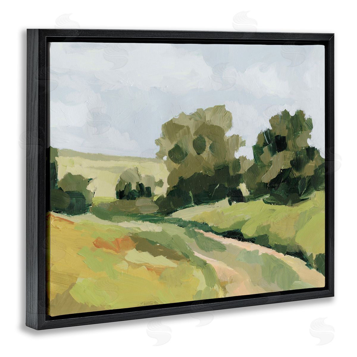Winding Path Impression Black Floating Frame Canvas Wall Art, Home Decor by Victoria Barnes