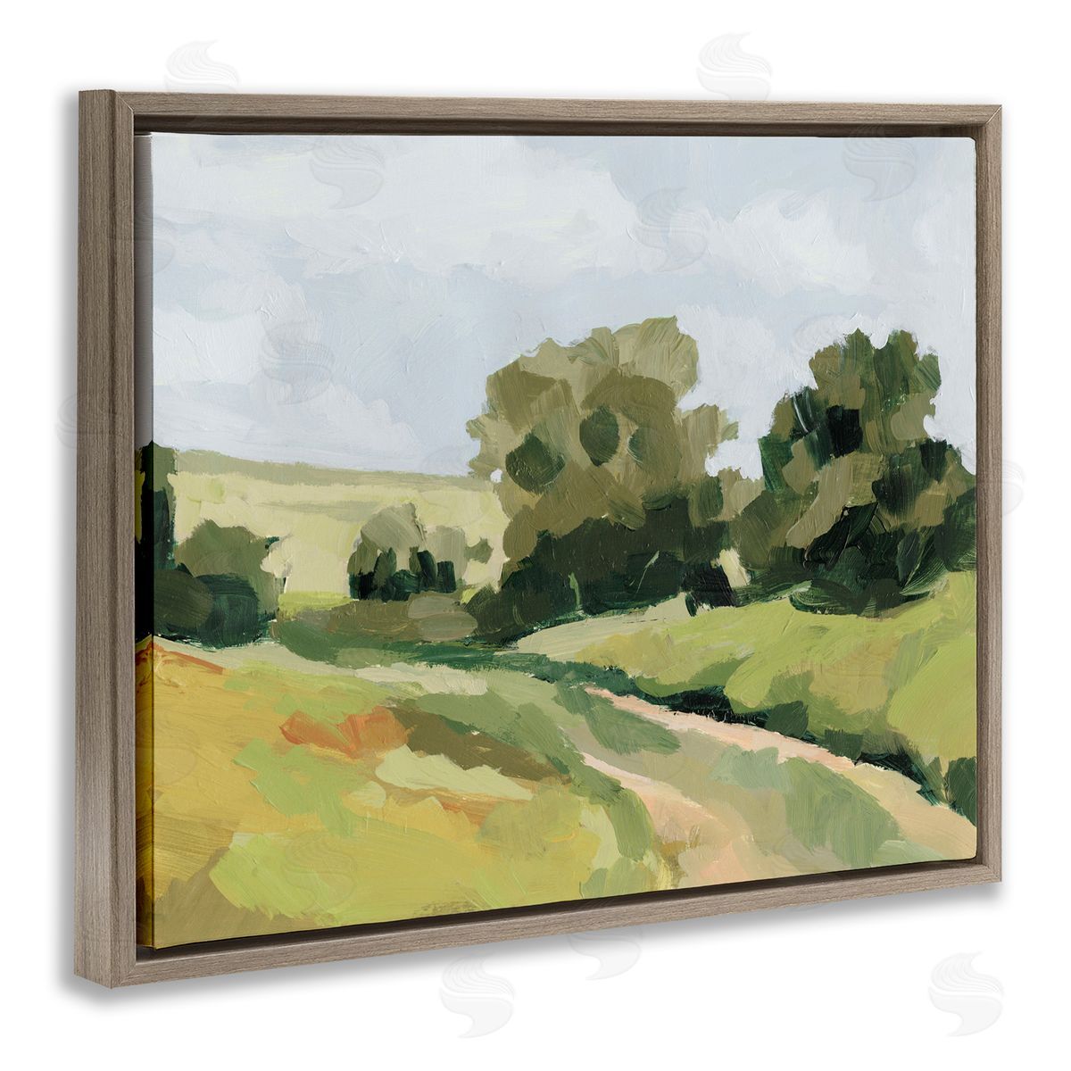 Winding Path Impression Brown Floating Frame Canvas Wall Art, Home Decor by Victoria Barnes