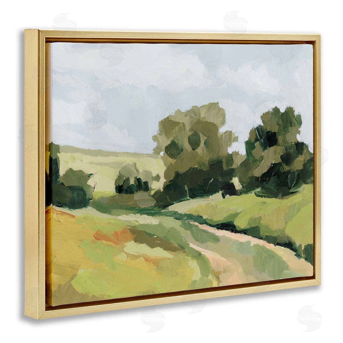 Winding Path Impression Gold Floating Frame Canvas Wall Art, Home Decor by Victoria Barnes