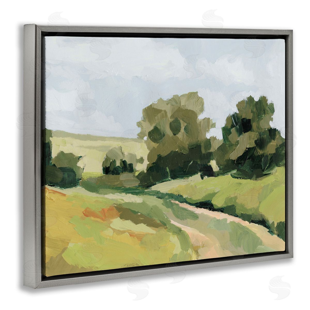 Winding Path Impression Grey Floating Frame Canvas Wall Art, Home Decor by Victoria Barnes