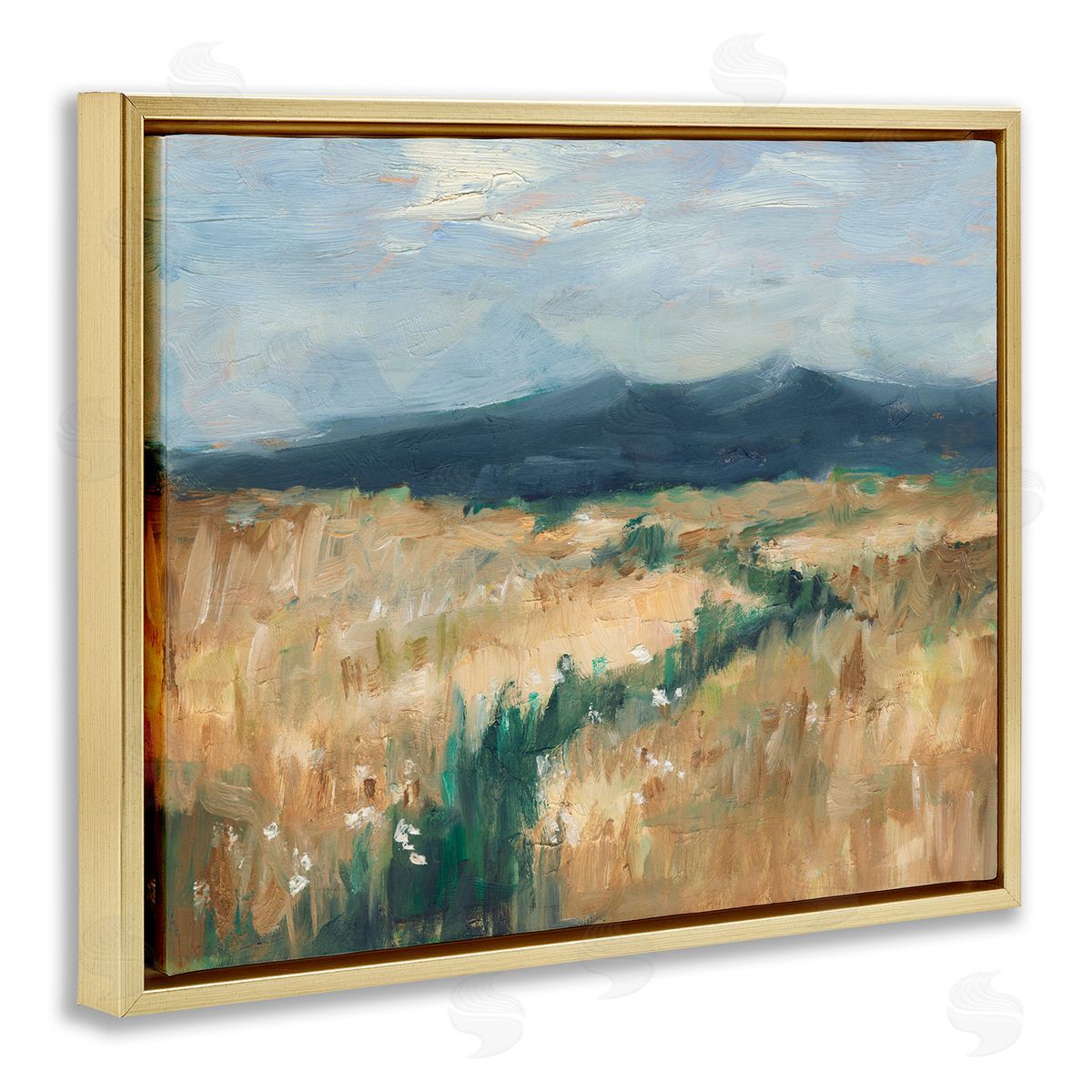 Mountainous Trail Landscape Gold Floating Frame Canvas Wall Art, Home Decor by Ethan Harper