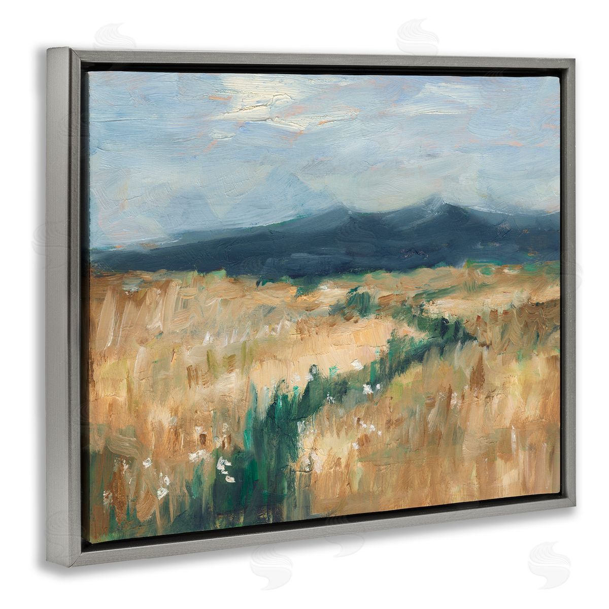 Mountainous Trail Landscape Grey Floating Frame Canvas Wall Art, Home Decor by Ethan Harper