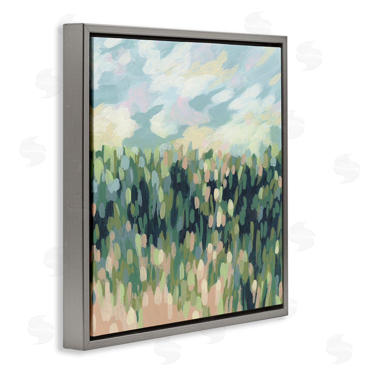 June Erica Vess Abstract Rural Meadow Gray Floating Frame Canvas Wall Art Print
