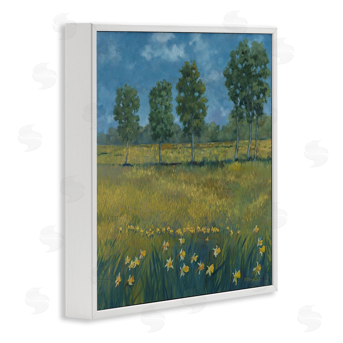 Graham Reynolds Meadow with Daffodils White Framed Giclee Wall Art Print
