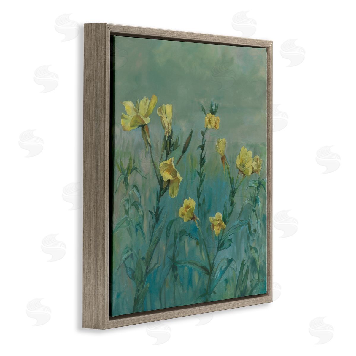 Graham Reynolds Buttercup Flower Field Brown Floating Frame Canvas Wall Art Print