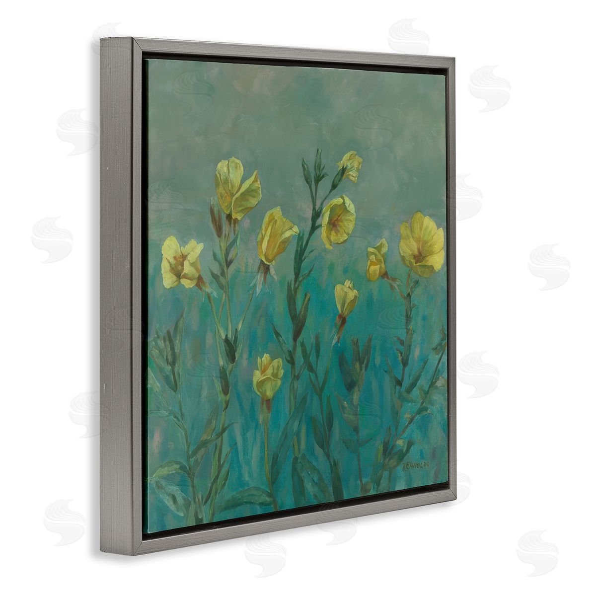 Graham Reynolds Floral Buttercup Meadow Gray Floating Frame Canvas Wall Art Print