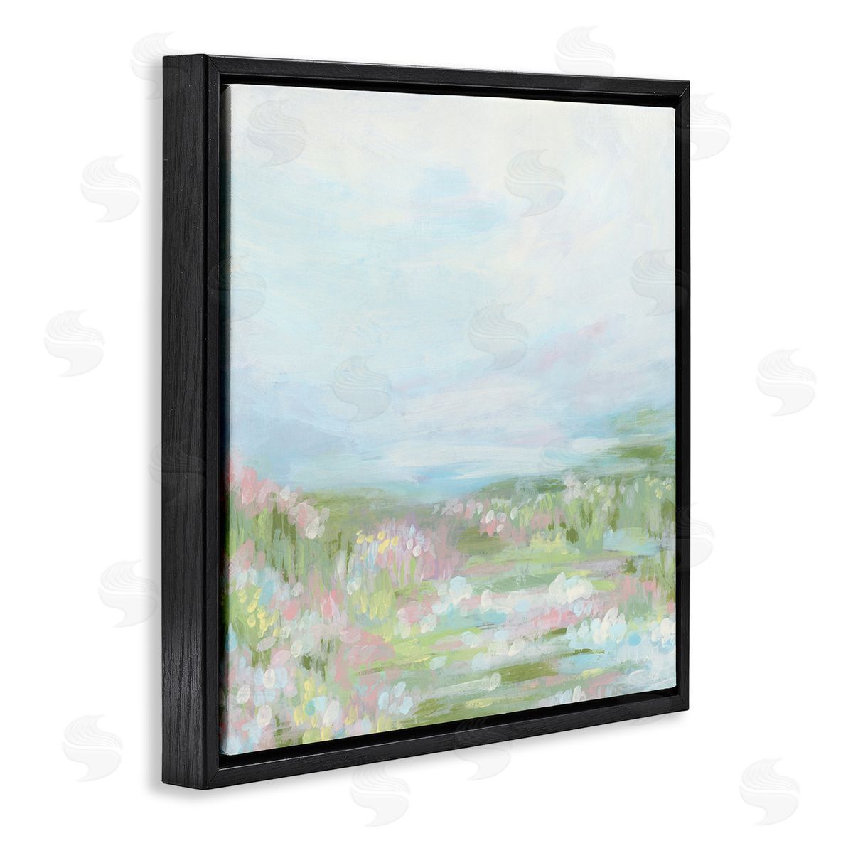 June Erica Vess Pastel Flower Field Black Floating Frame Canvas Wall Art Print