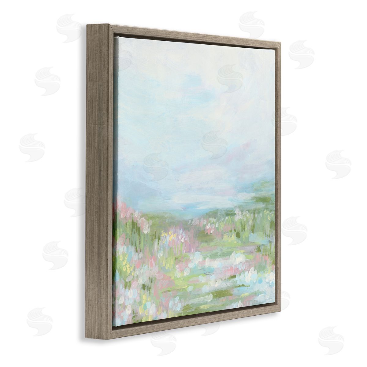 June Erica Vess Pastel Flower Field Brown Floating Frame Canvas Wall Art Print