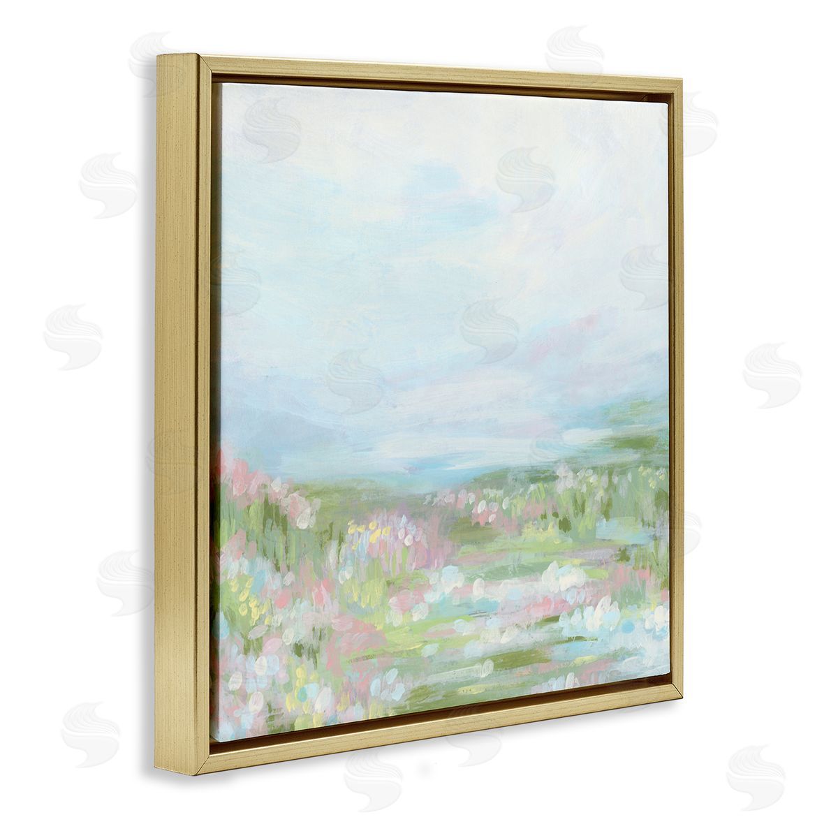 June Erica Vess Pastel Flower Field Gold Floating Frame Canvas Wall Art Print