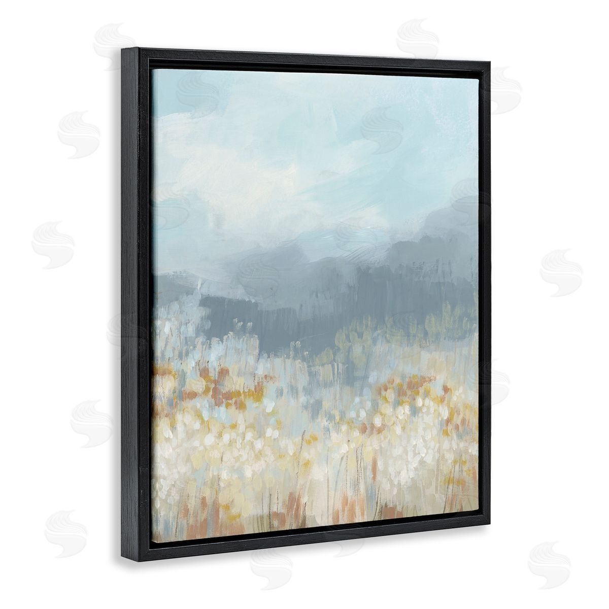 Foggy Grey Mountains Black Floating Frame Canvas Wall Art, Home Decor by June Erica Vess