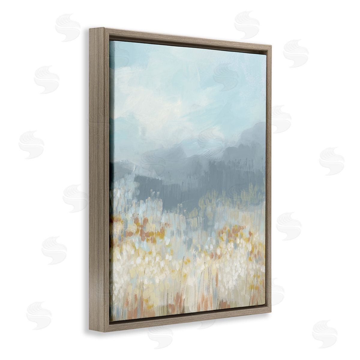 Foggy Grey Mountains Brown Floating Frame Canvas Wall Art, Home Decor by June Erica Vess
