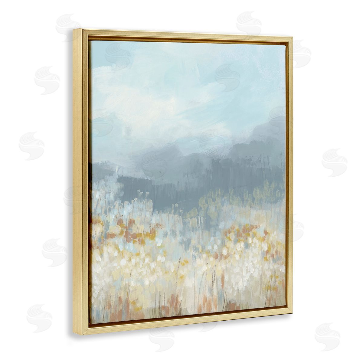 Foggy Grey Mountains Gold Floating Frame Canvas Wall Art, Home Decor by June Erica Vess