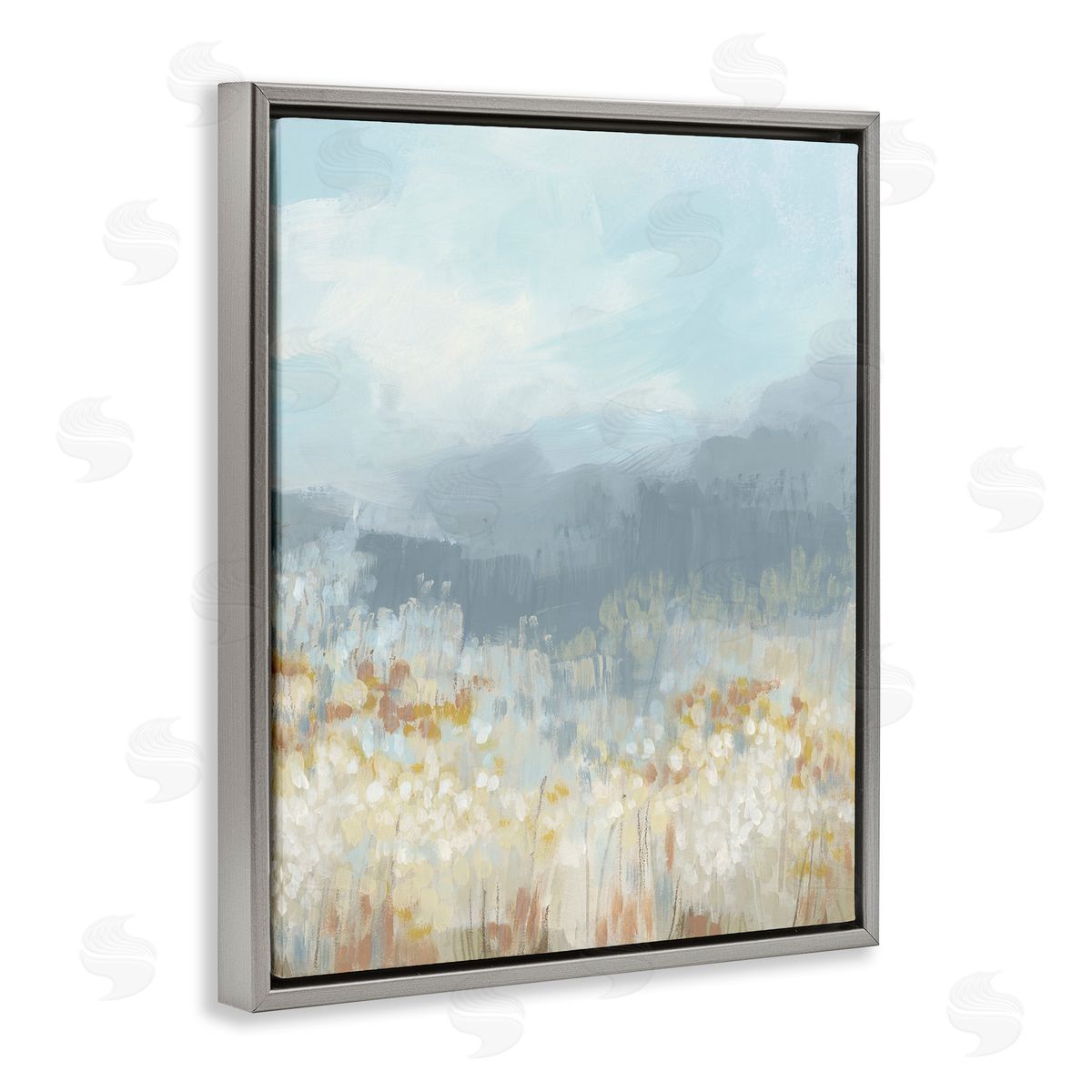 Foggy Grey Mountains Grey Floating Frame Canvas Wall Art, Home Decor by June Erica Vess