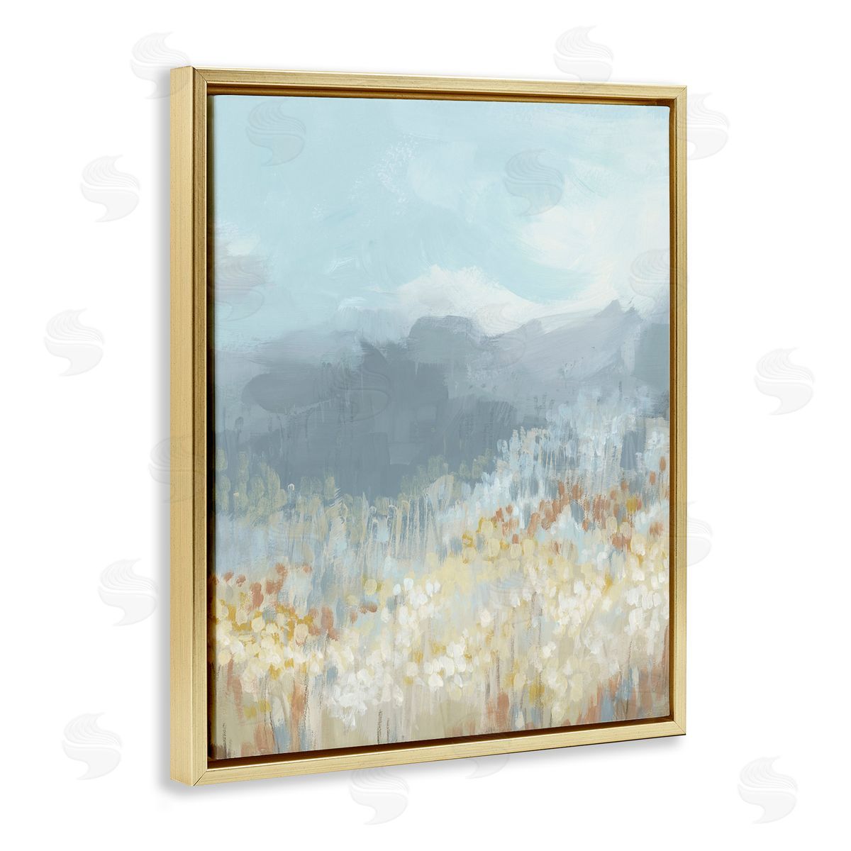 Mountains and Countryside Gold Floating Frame Canvas Wall Art, Home Decor by June Erica Vess