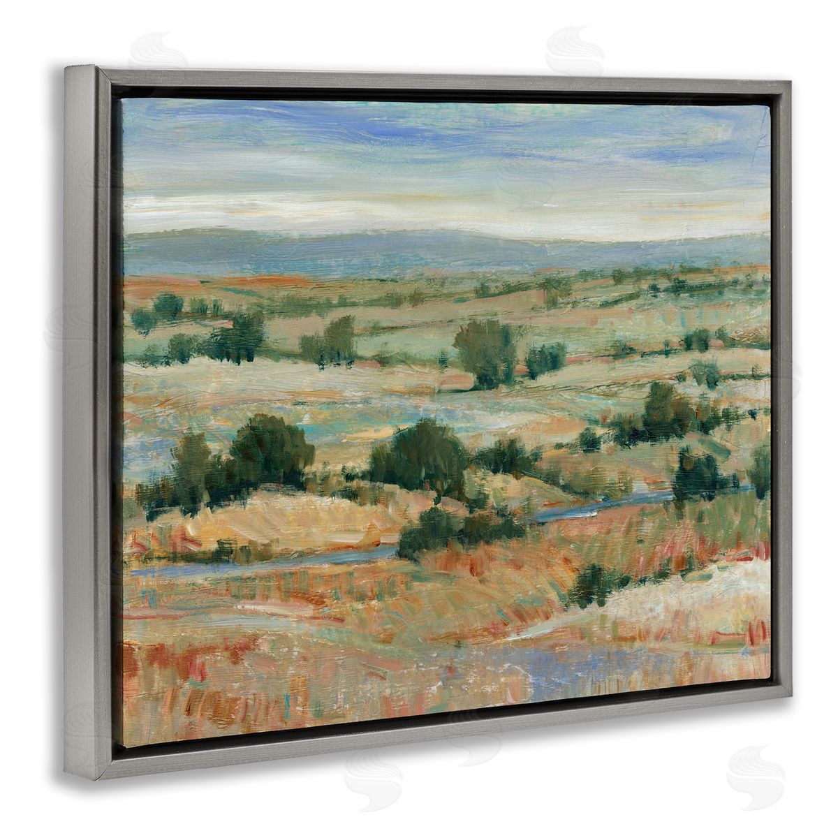 Tim O'Toole Distant Farmland View Gray Floating Frame Canvas Wall Art Print