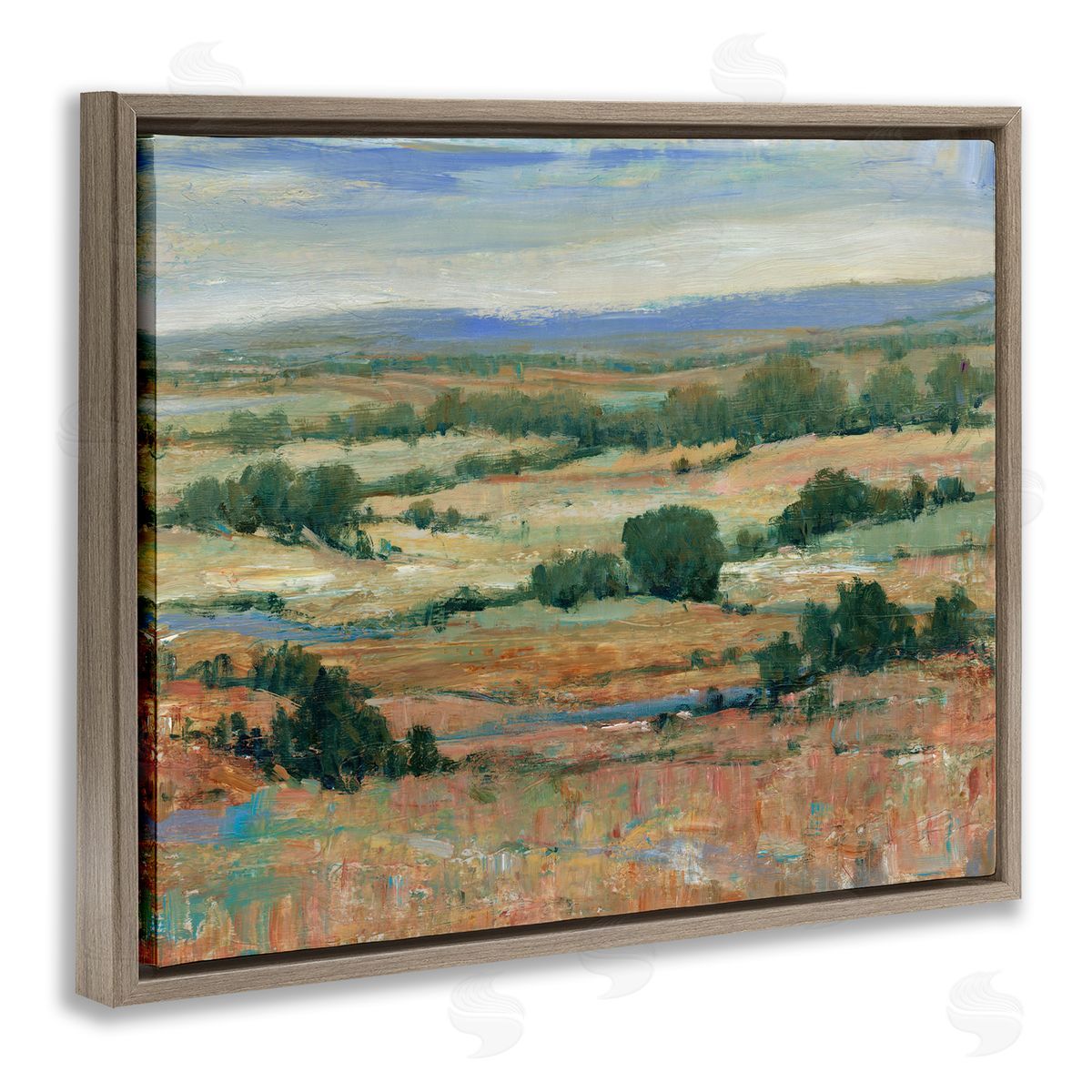 Tim O'Toole Traditional Farmland Landscape Brown Floating Frame Canvas Wall Art Print