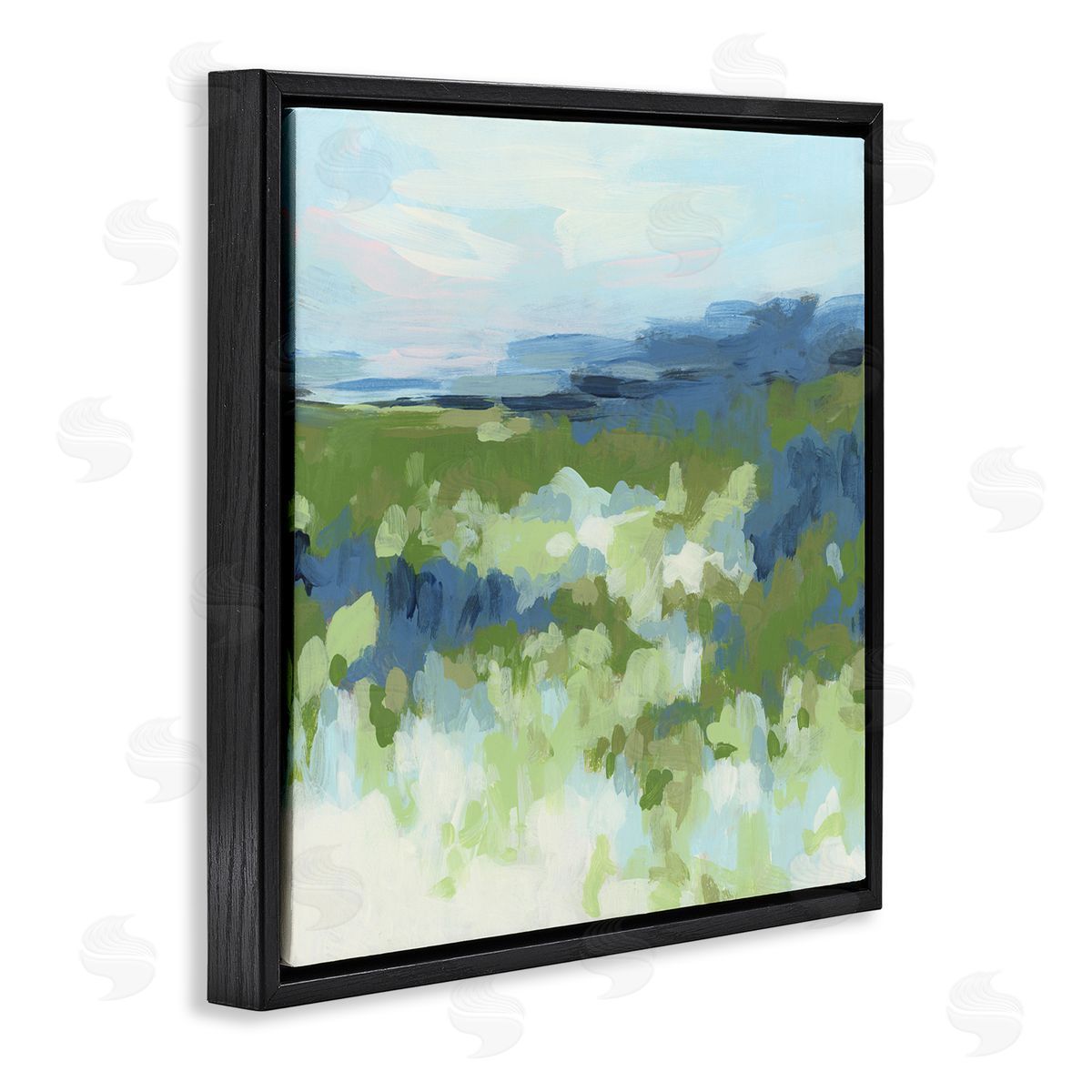 June Erica Vess Green & Blue Nature Black Floating Frame Canvas Wall Art Print