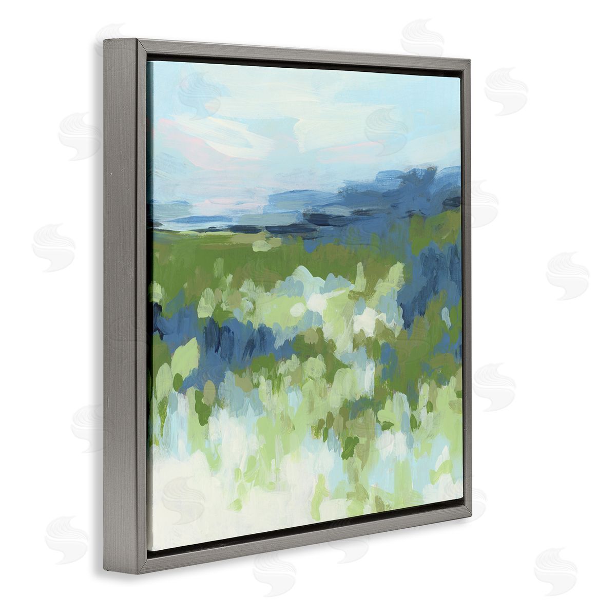 June Erica Vess Green & Blue Nature Gray Floating Frame Canvas Wall Art Print