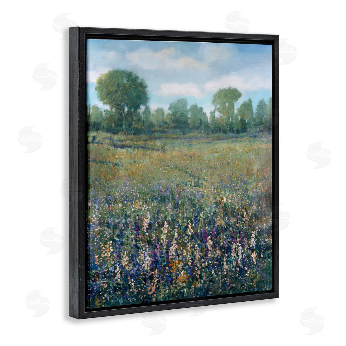 Lilac and Wildflower Fields Black Floating Frame Canvas Wall Art, Home Decor by Tim OToole