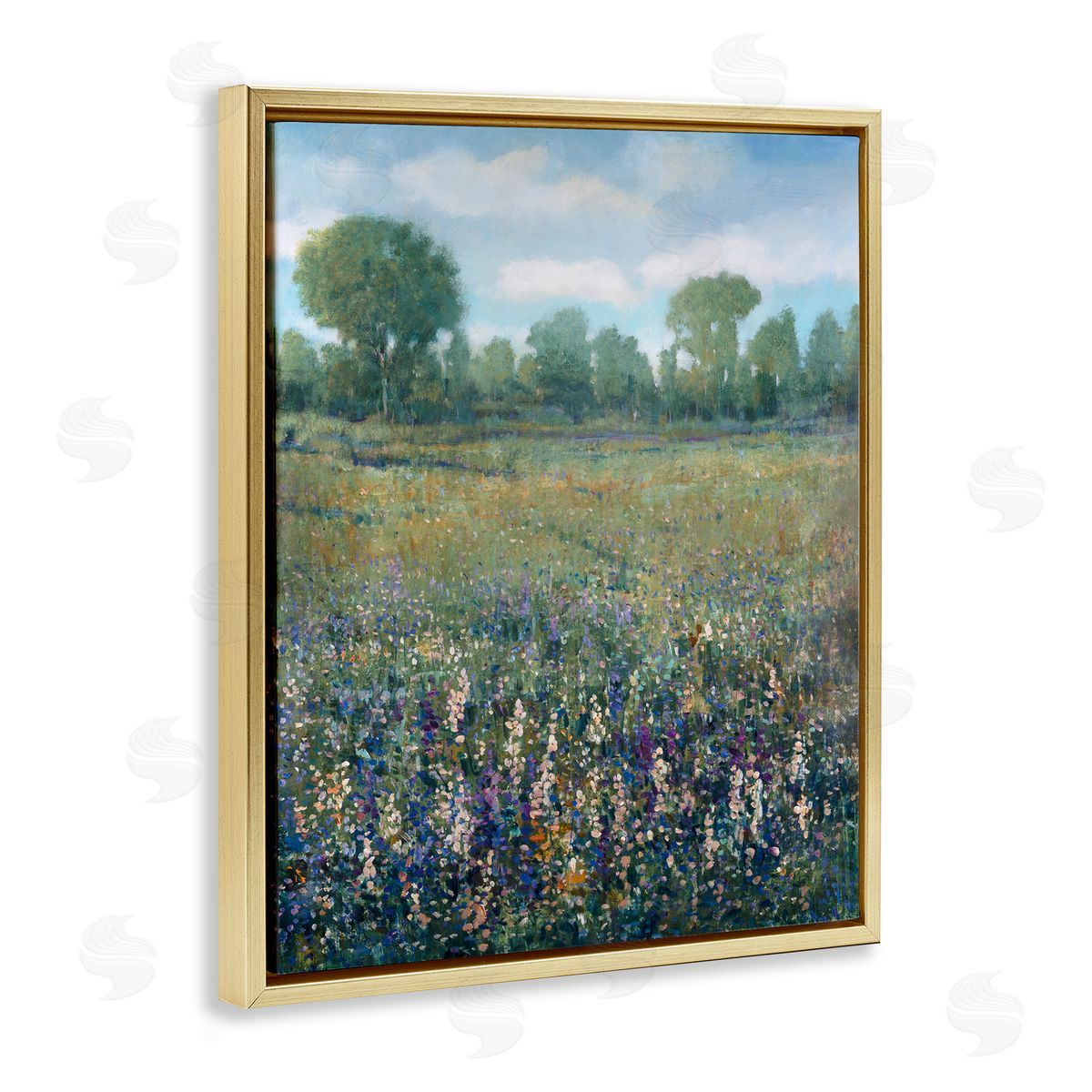 Lilac and Wildflower Fields Gold Floating Frame Canvas Wall Art, Home Decor by Tim OToole