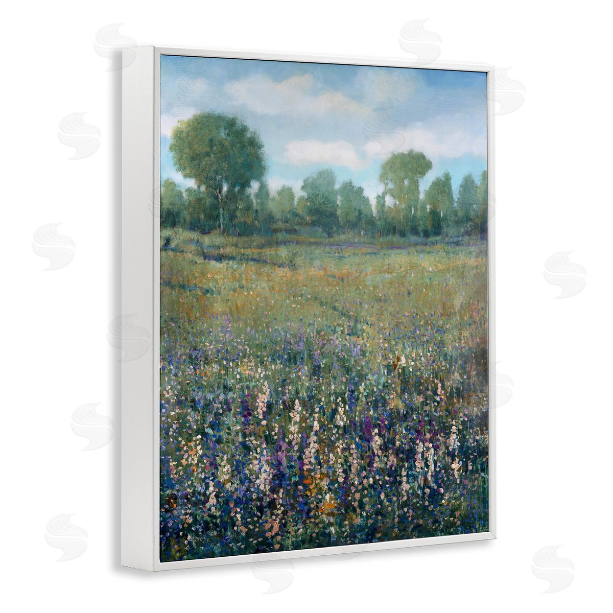 Lilac and Wildflower Fields White Frame Print Wall Art, Home Decor by Tim OToole