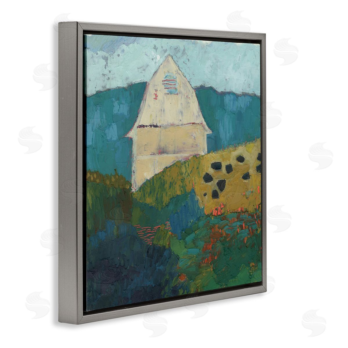 Sue Jachimiec Abstract Farm Impression Gray Floating Frame Canvas Wall Art Print