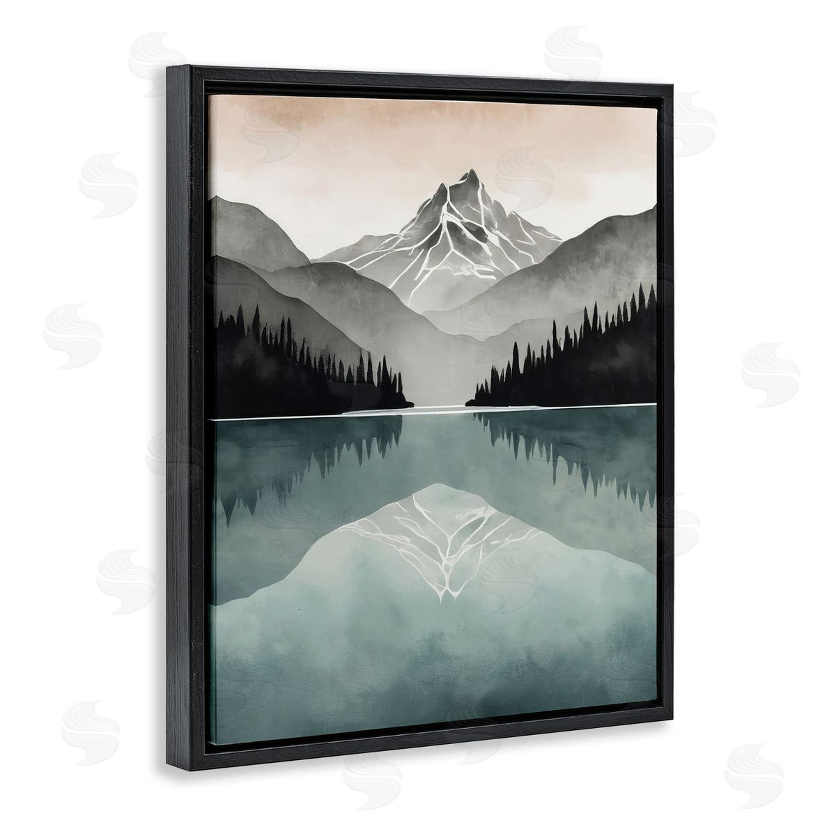 Mountain Reflecting over Lake Black Floating Frame Canvas Wall Art, Home Decor by Denise Dundon