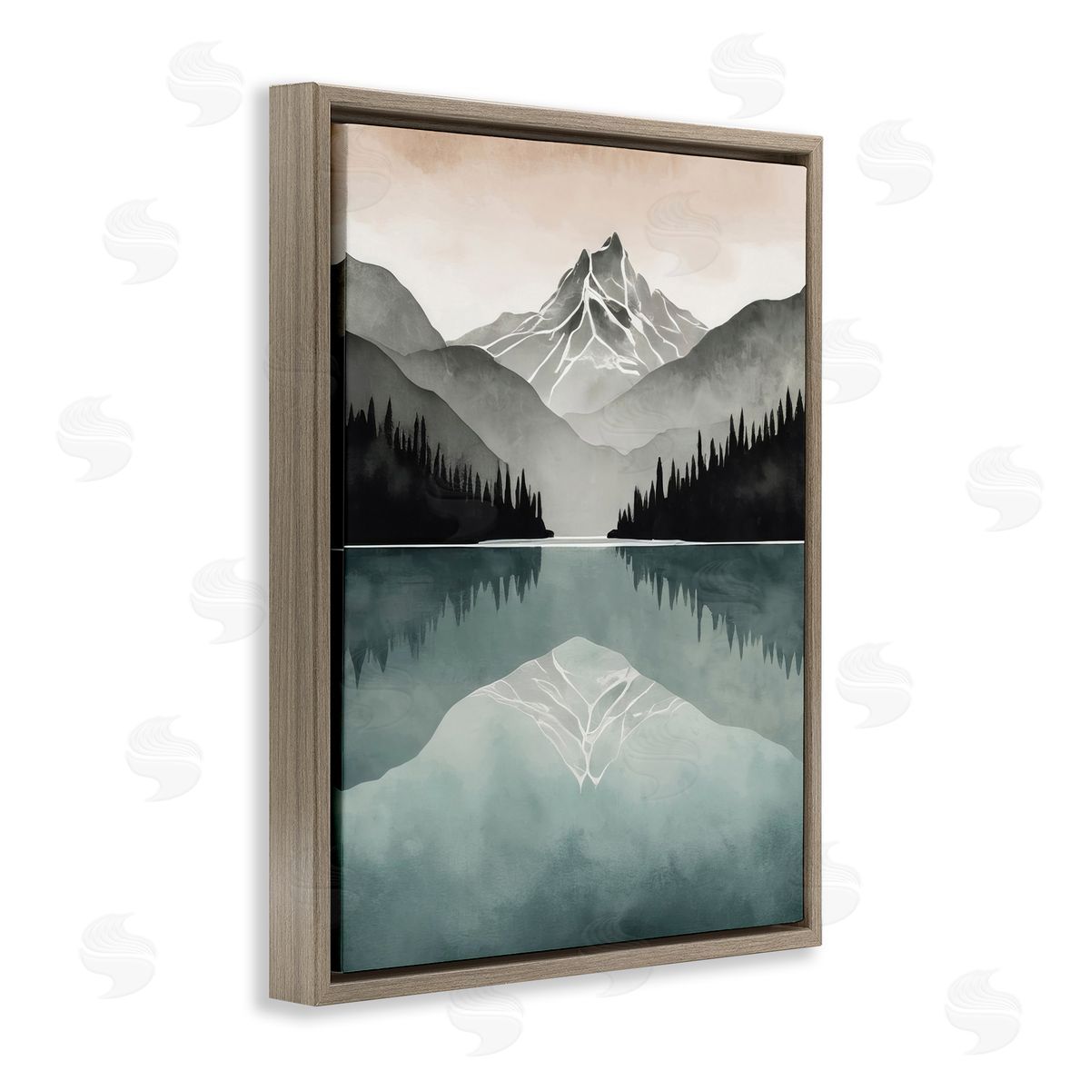 Mountain Reflecting over Lake Brown Floating Frame Canvas Wall Art, Home Decor by Denise Dundon