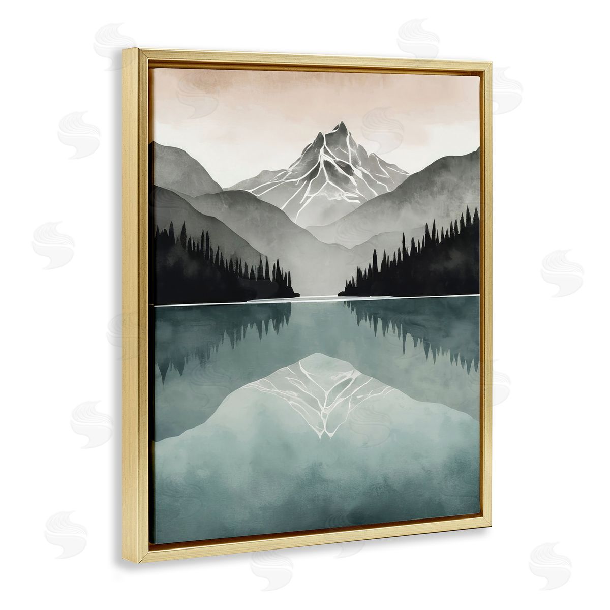 Mountain Reflecting over Lake Gold Floating Frame Canvas Wall Art, Home Decor by Denise Dundon