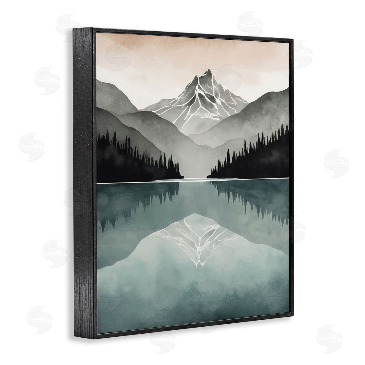 Mountain Reflecting over Lake Black Frame Print Wall Art, Home Decor by Denise Dundon