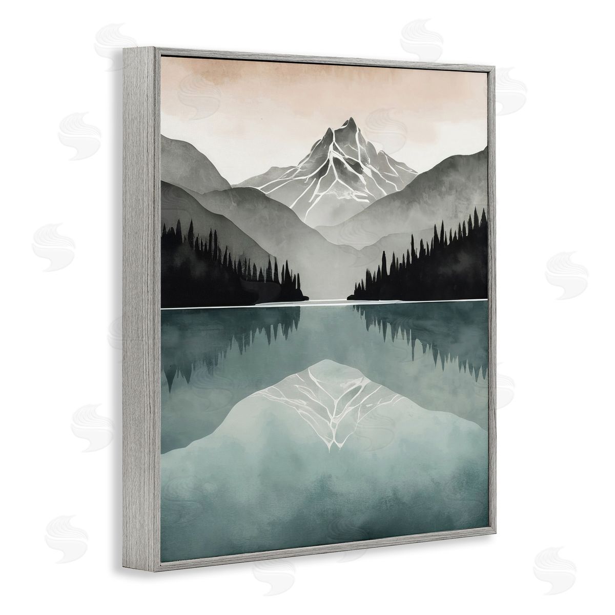 Mountain Reflecting over Lake Grey Frame Print Wall Art, Home Decor by Denise Dundon