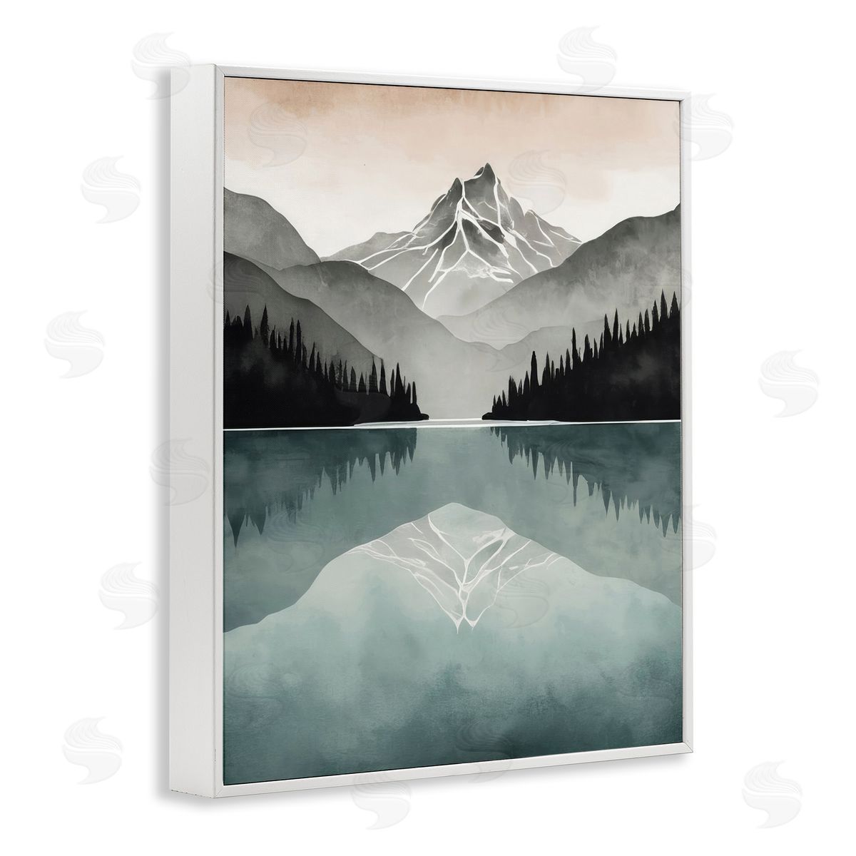 Mountain Reflecting over Lake White Frame Print Wall Art, Home Decor by Denise Dundon