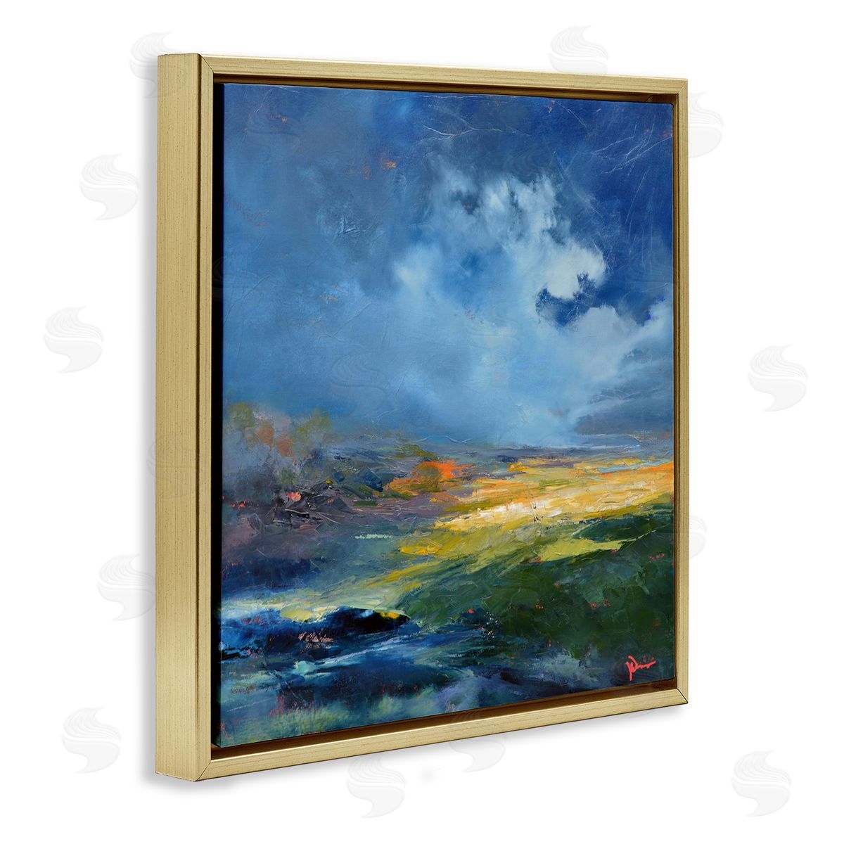 Patrick Dennis Stormy Abstract Landscape Gold Floating Frame Canvas Wall Art Print