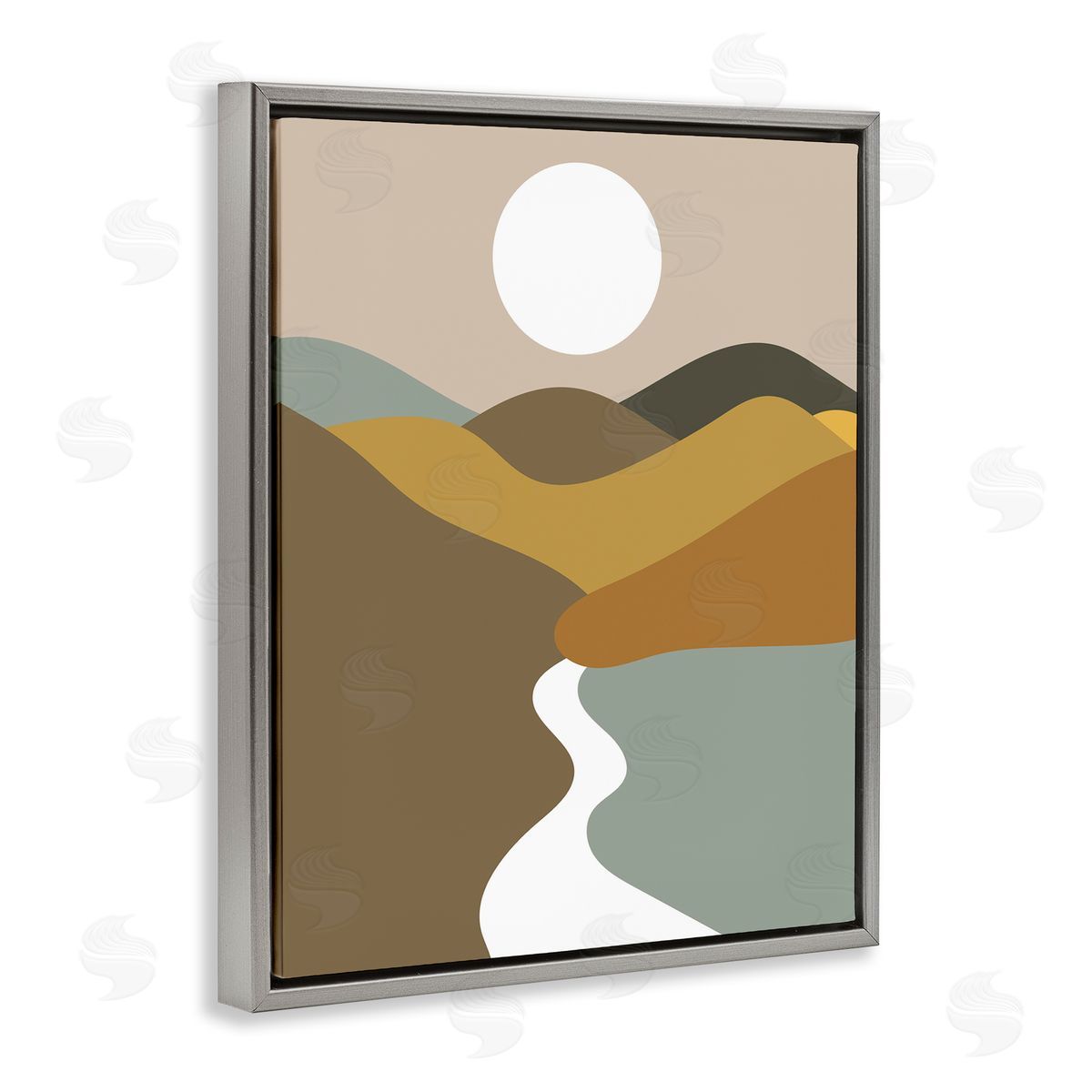 River Towards Mountains Grey Floating Frame Canvas Wall Art, Home Decor by Stupell Studio