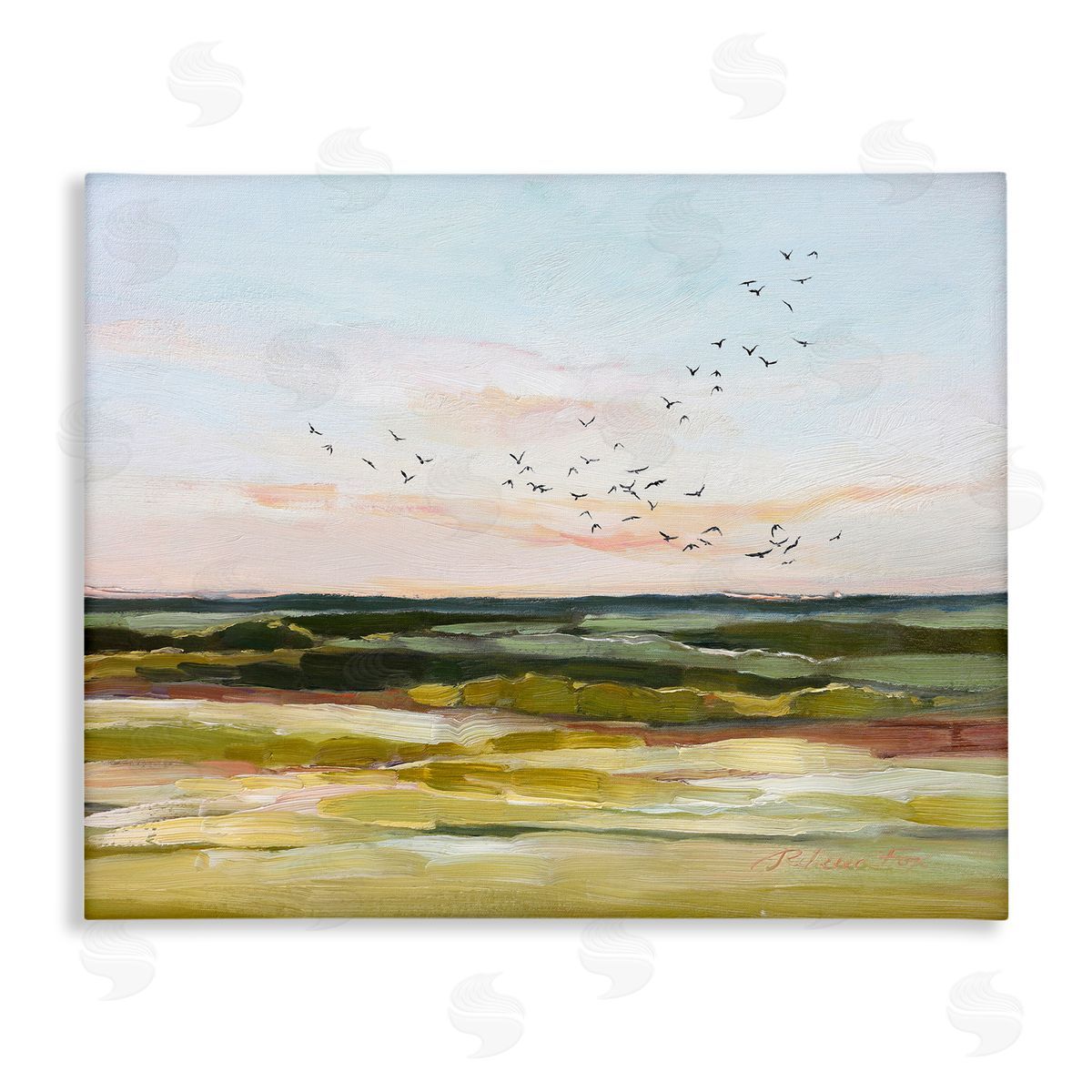 Rebecca Fox Bird Flock over Grassland Canvas Wall Art Print