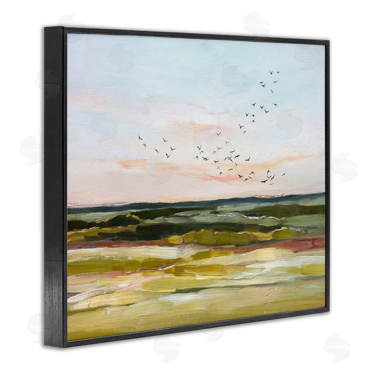 Rebecca Fox Bird Flock over Grassland Black Framed Giclee Wall Art Print