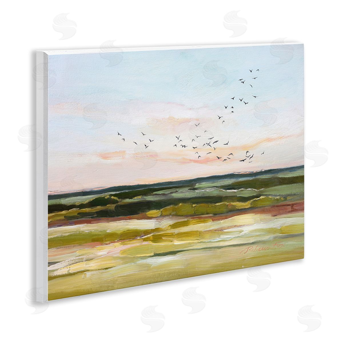 Rebecca Fox Bird Flock over Grassland Wooden Wall Plaque Art Print