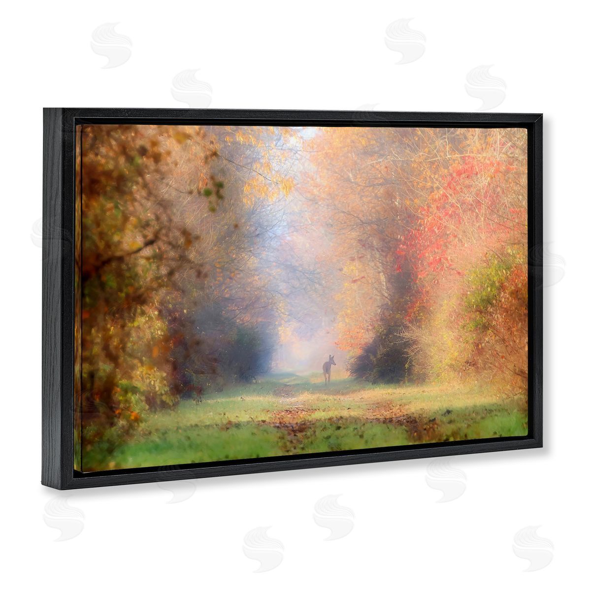 Carrie Ann Grippo-Pike Foggy Autumnal Forest Black Floating Frame Canvas Wall Art Print