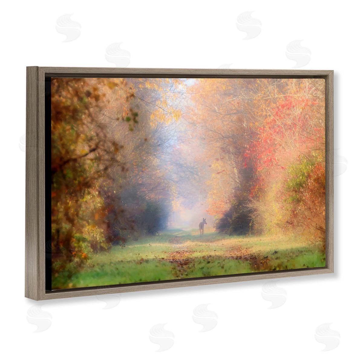 Carrie Ann Grippo-Pike Foggy Autumnal Forest Brown Floating Frame Canvas Wall Art Print