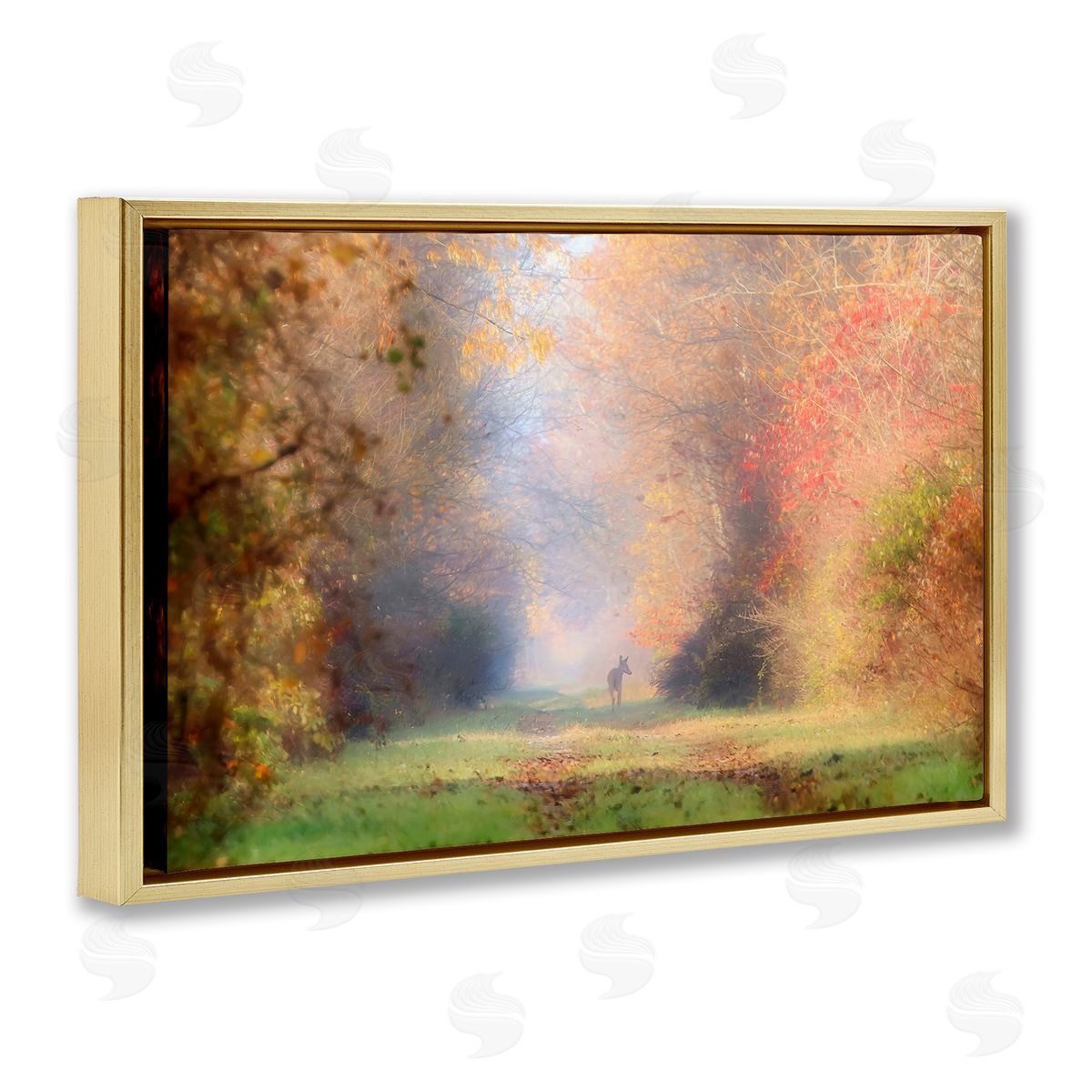 Carrie Ann Grippo-Pike Foggy Autumnal Forest Gold Floating Frame Canvas Wall Art Print