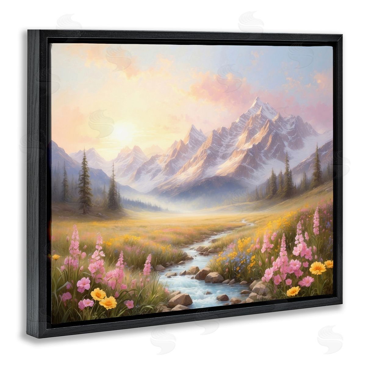 Gentle Dawn Landscape Black Floating Frame Canvas Wall Art, Home Decor by Denise Dundon