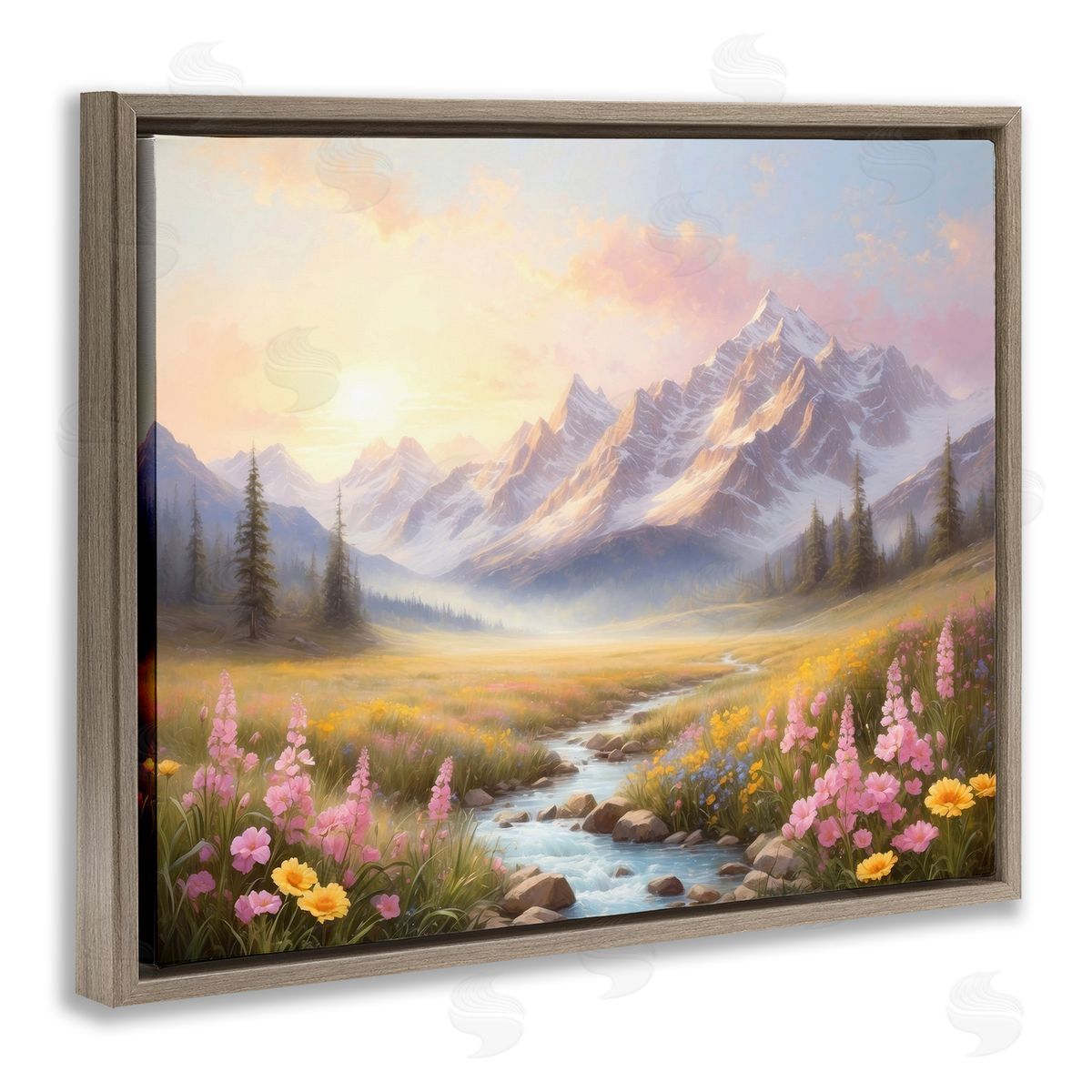 Gentle Dawn Landscape Brown Floating Frame Canvas Wall Art, Home Decor by Denise Dundon