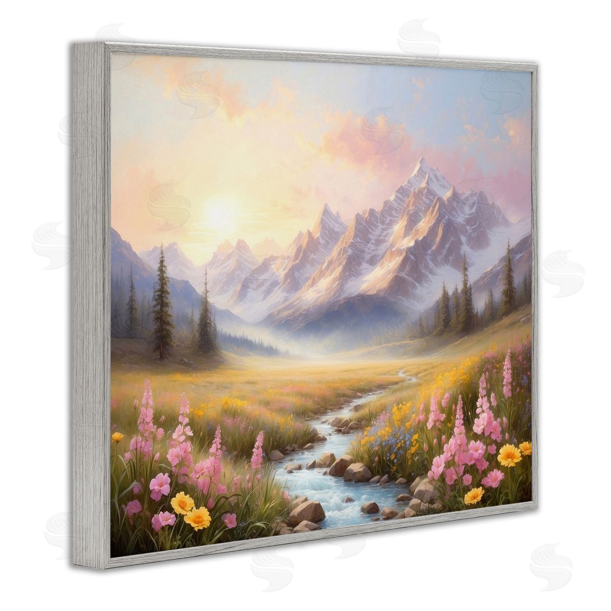 Gentle Dawn Landscape Grey Frame Print Wall Art, Home Decor by Denise Dundon
