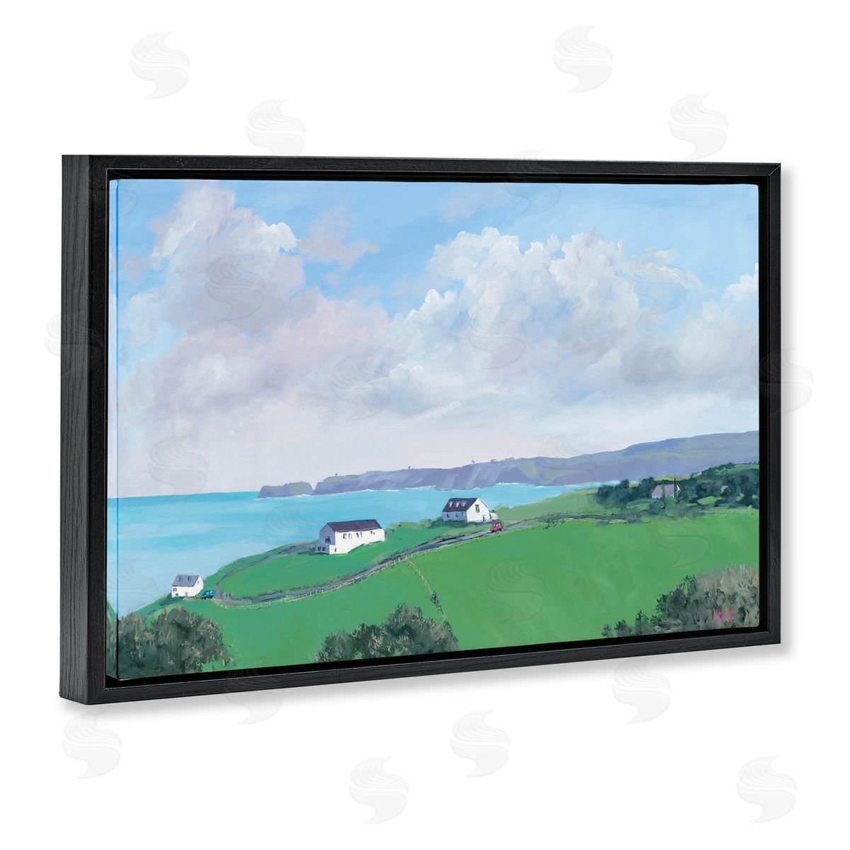 Coastal Farm Houses Black Floating Frame Canvas Wall Art, Home Decor by Meredith Howse